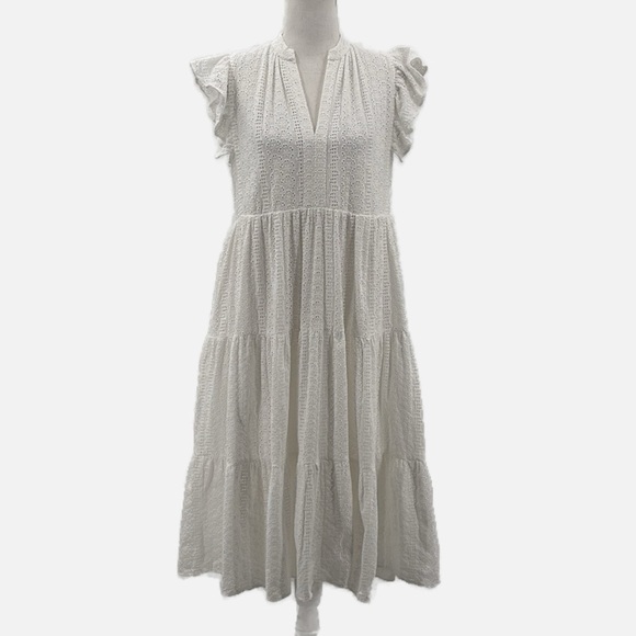 Amanda Uprichard Sheradin Tiered Eyelet Dress in White - Size Medium - Picture 4 of 9
